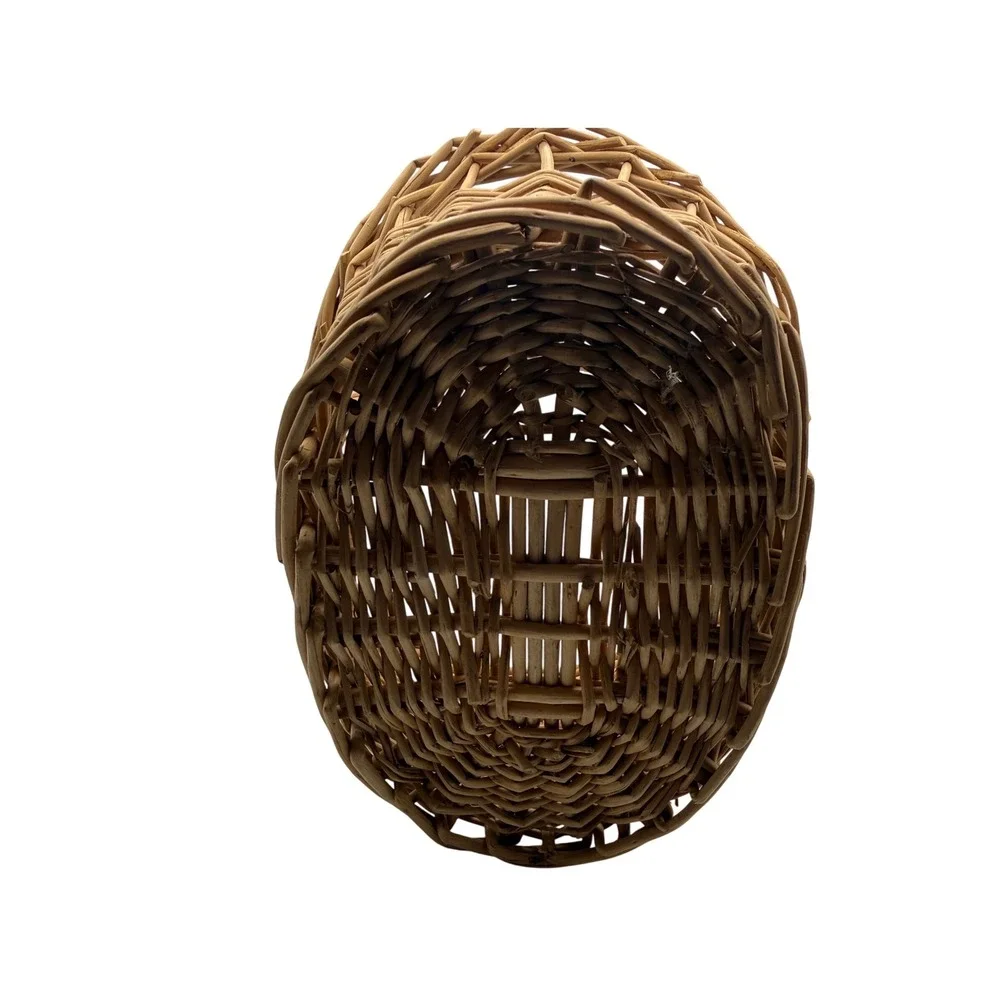 Vintage Rustic Woven Wicker Basket with High Handle Scalloped Rim Tan Willow‎
